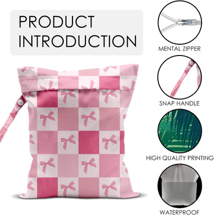 Pink Bow Checker Wet Bag for Swimsuit Travel Beach Baby Cloth Diapers