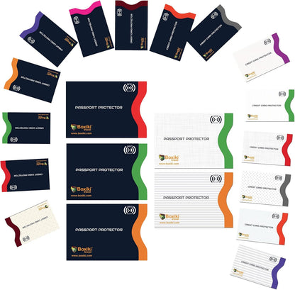RFID Blocking Sleeves, 20-Pack Set, Color Coding System, Identity Theft Prevention RFID Card Holder And Credit Card Protector (15 Credit Card Sleeves + 5 Passport Holders) (Navy Blue)