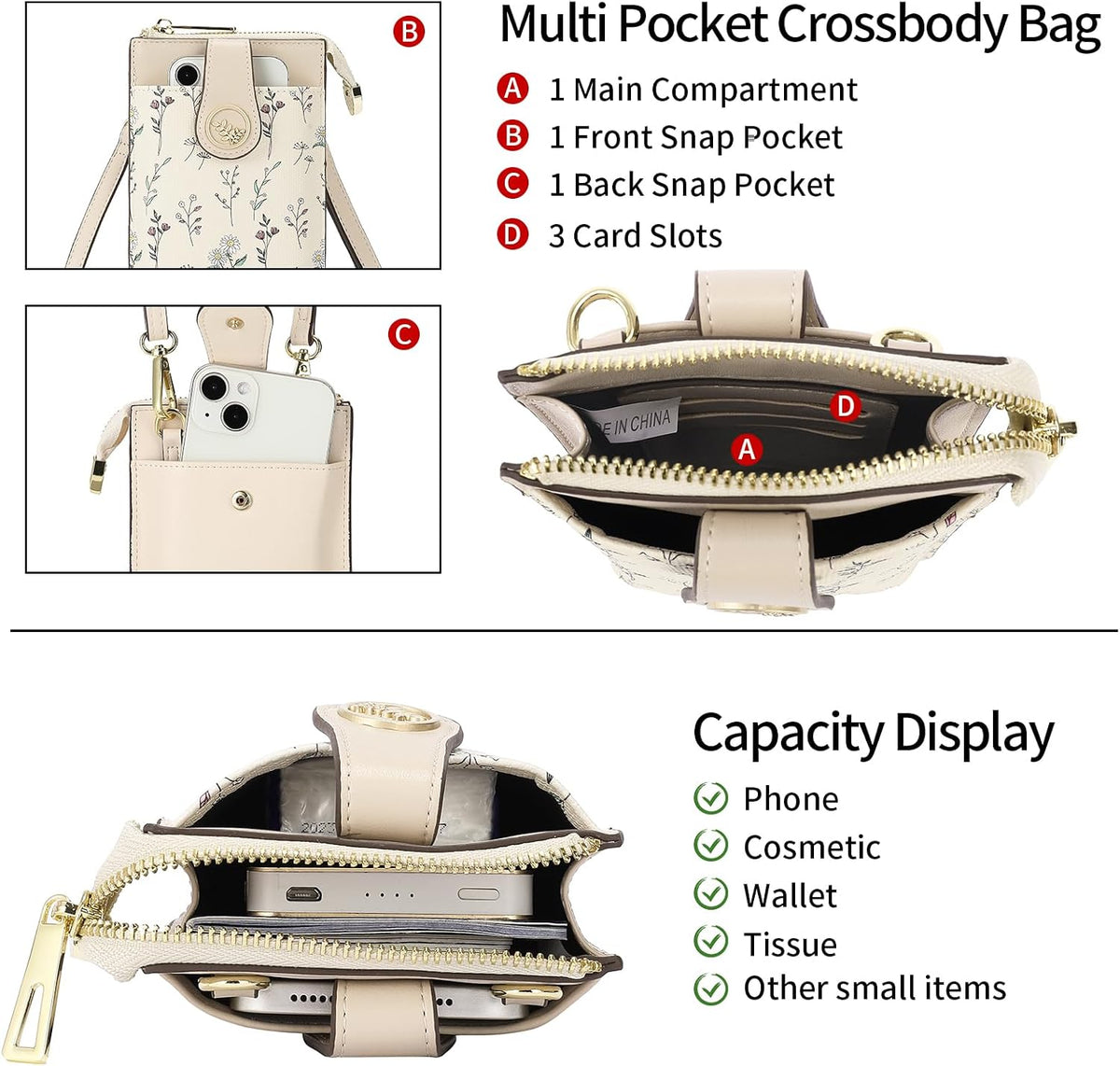Small Crossbody Bags for Women Leather Cell Phone Purse Bag Wallet with RFID Blocking Credit Card Slots
