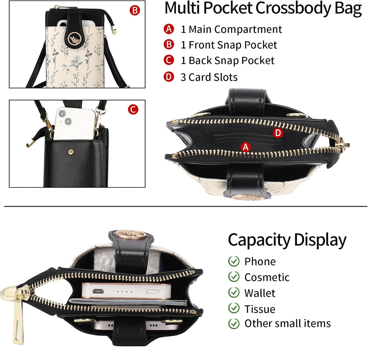 Small Crossbody Bags for Women Leather Cell Phone Purse Bag Wallet with RFID Blocking Credit Card Slots