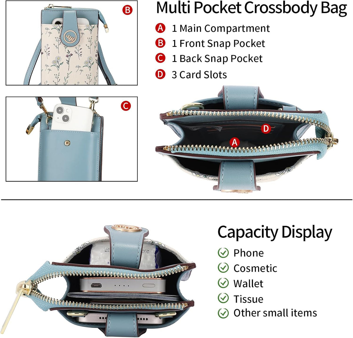 Small Crossbody Bags for Women Leather Cell Phone Purse Bag Wallet with RFID Blocking Credit Card Slots