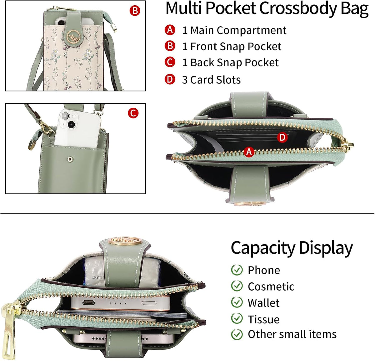Small Crossbody Bags for Women Leather Cell Phone Purse Bag Wallet with RFID Blocking Credit Card Slots