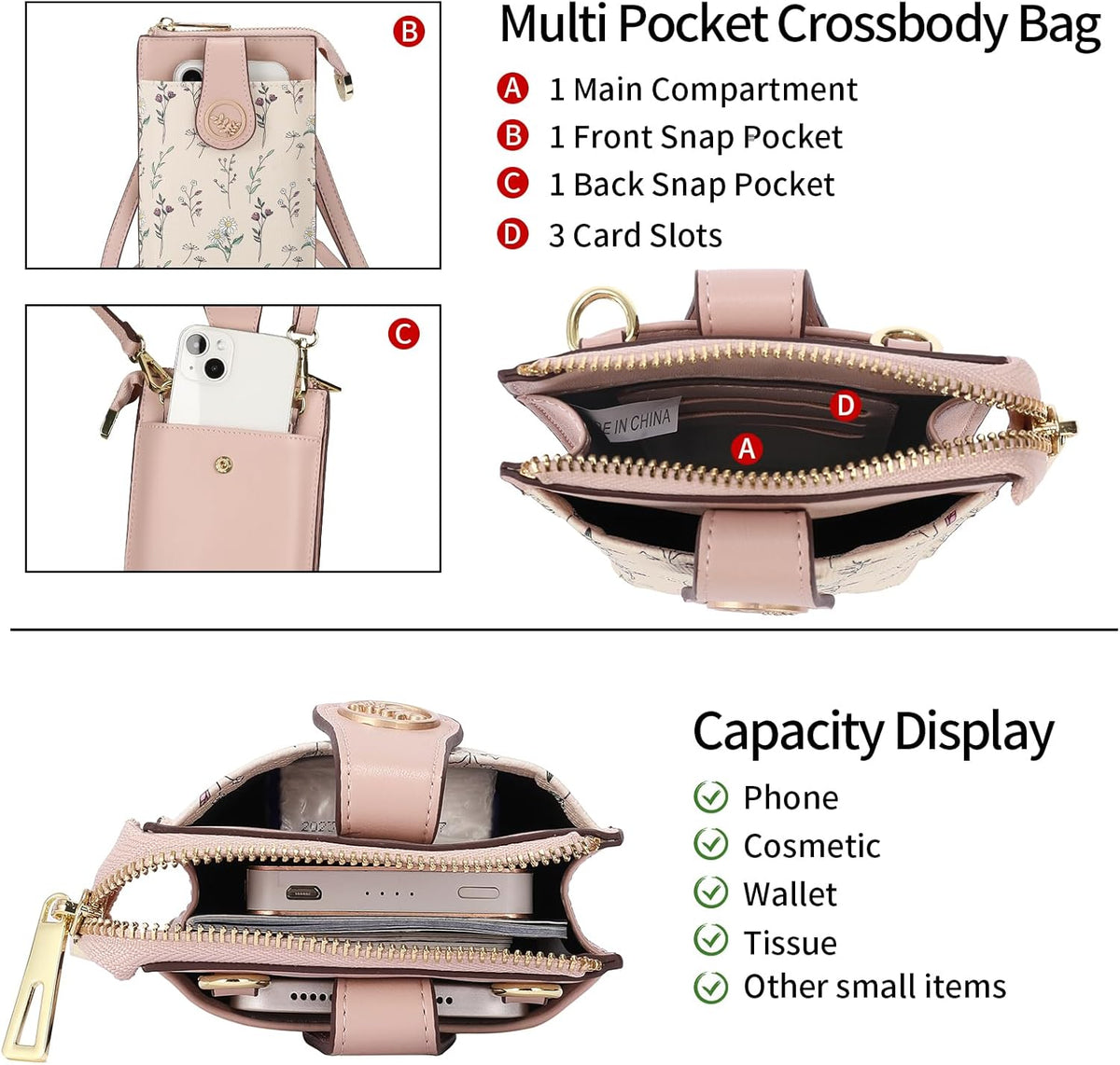 Small Crossbody Bags for Women Leather Cell Phone Purse Bag Wallet with RFID Blocking Credit Card Slots