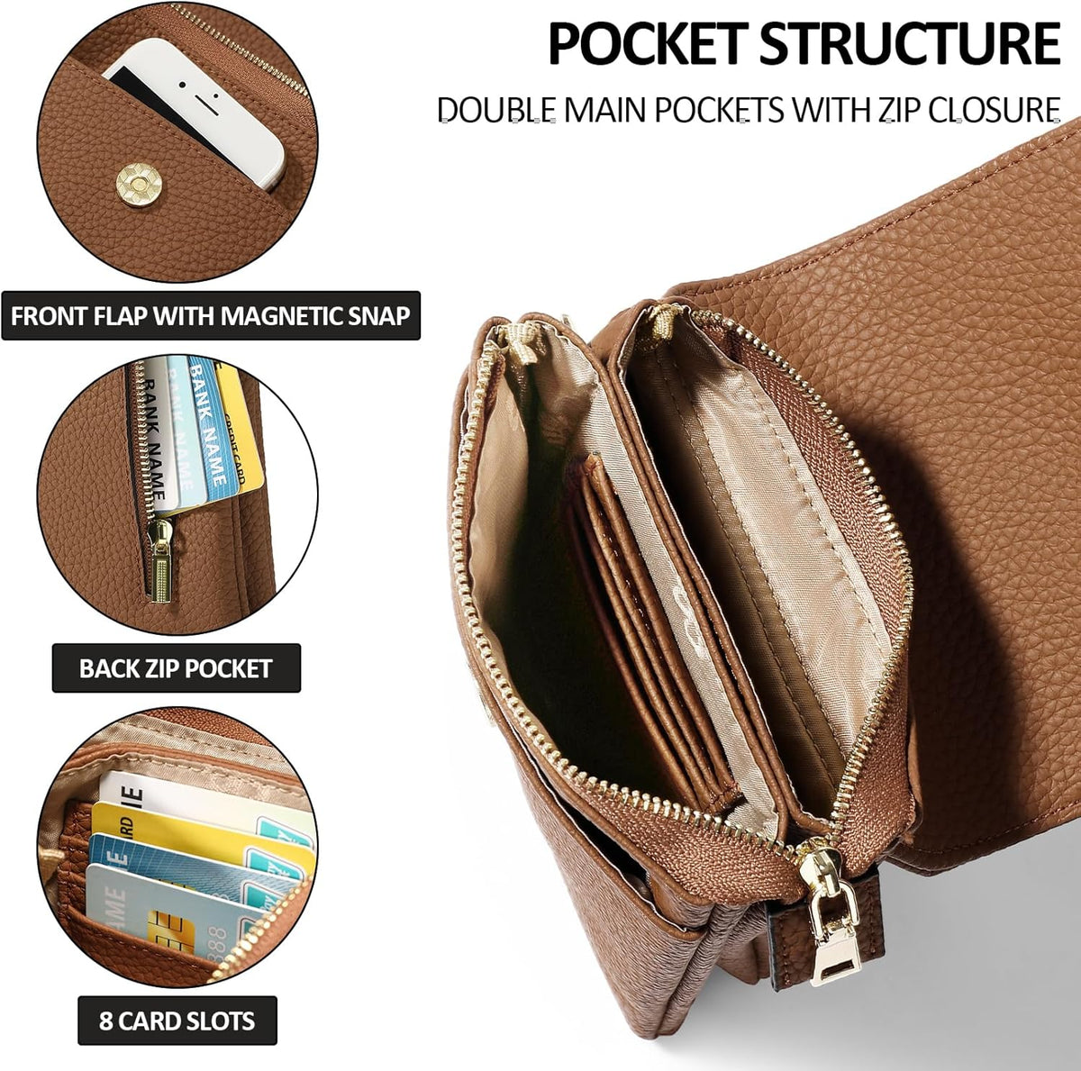 Small Crossbody Bags for Women Leather Cell Phone Purse Bag Wallet with RFID Blocking Credit Card Slots