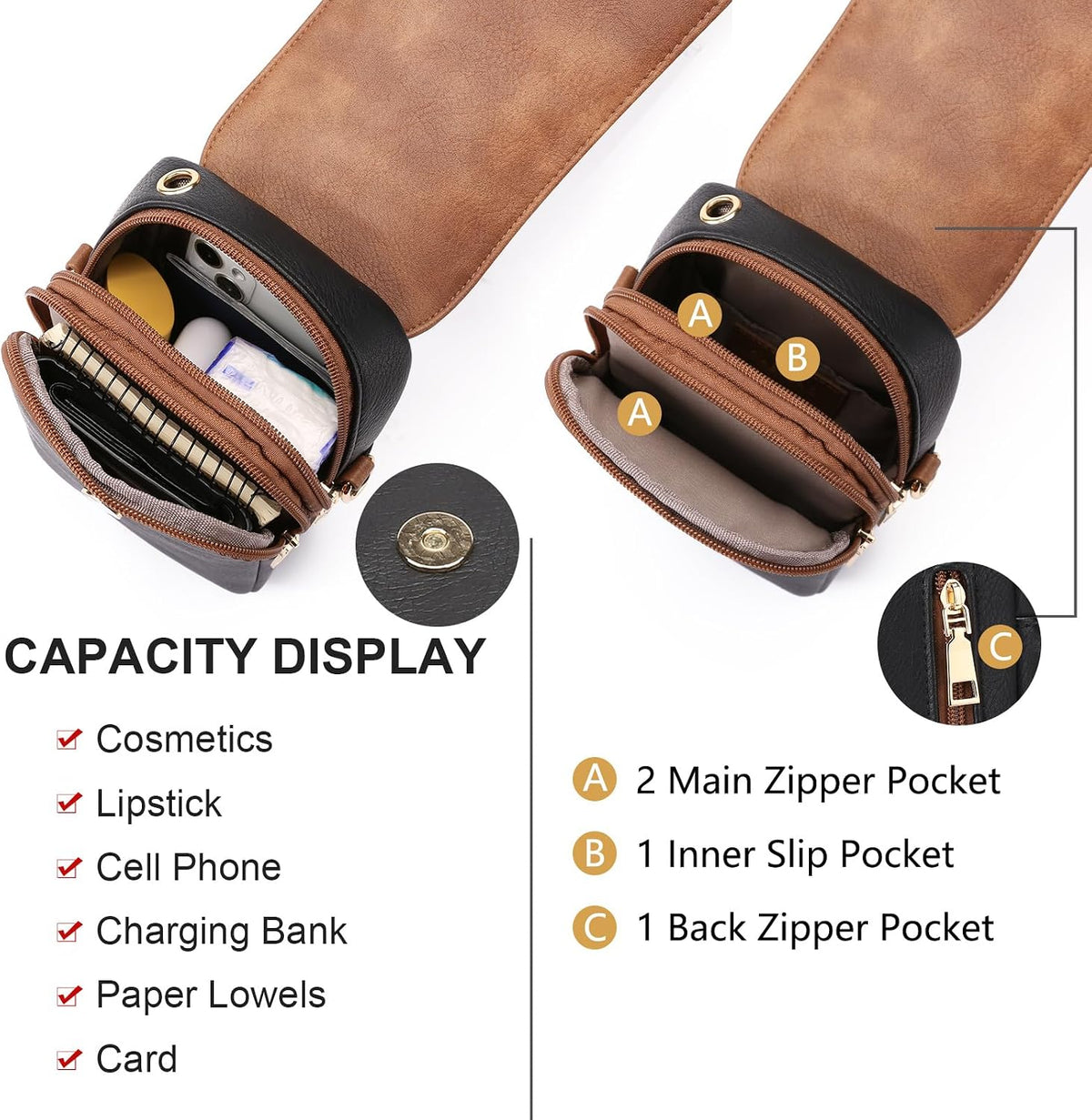 Small Crossbody Bags for Women Leather Cell Phone Purse Bag Wallet with RFID Blocking Credit Card Slots