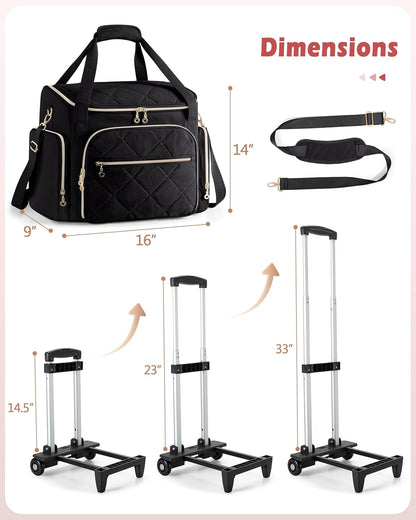 Rolling Teacher Bag with 15.6" Laptop Compartment, Wheeled Work Briefcase Tote with Detachable Trolley for Women, Pink
