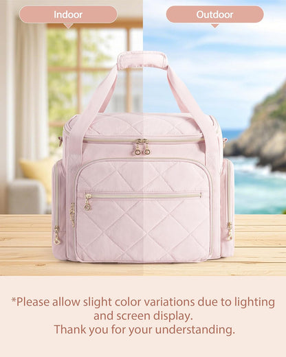 Rolling Teacher Bag with 15.6" Laptop Compartment, Wheeled Work Briefcase Tote with Detachable Trolley for Women, Pink