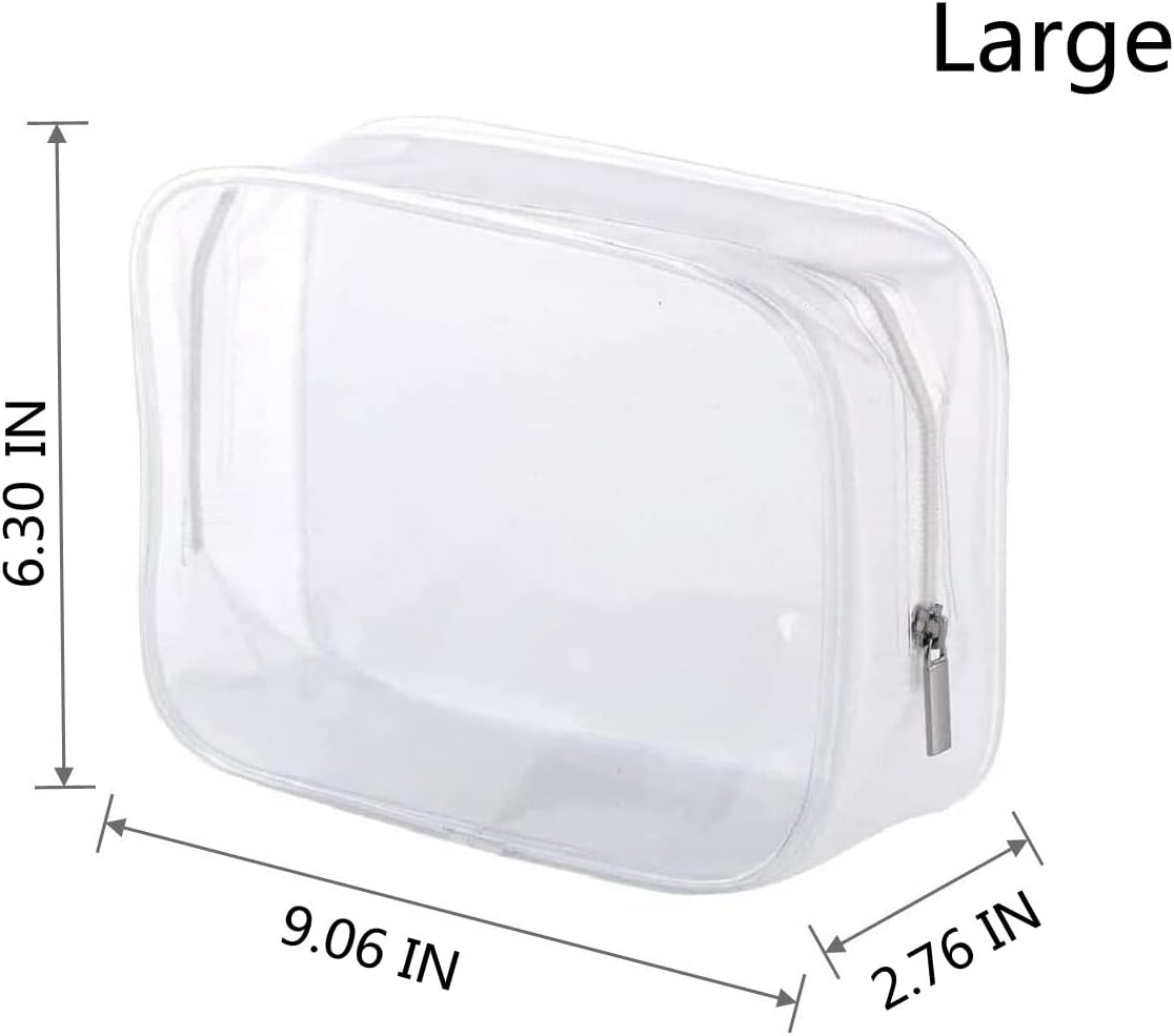 6 Pack Clear Toiletry Carry Pouch with Zipper Portable Plastic Waterproof Cosmetic Bag TSA Approved for Vacation Travel Bathroom and Organizing (White, Large)