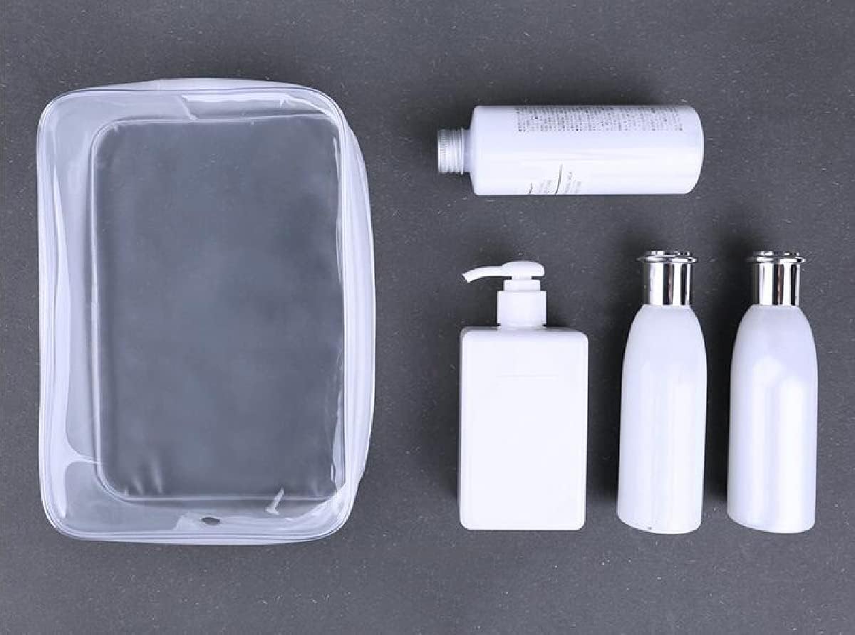 6 Pack Clear Toiletry Carry Pouch with Zipper Portable Plastic Waterproof Cosmetic Bag TSA Approved for Vacation Travel Bathroom and Organizing (White, Large)