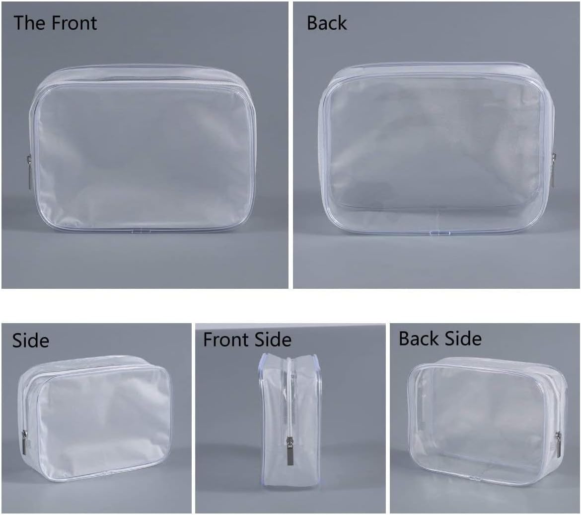 6 Pack Clear Toiletry Carry Pouch with Zipper Portable Plastic Waterproof Cosmetic Bag TSA Approved for Vacation Travel Bathroom and Organizing (White, Large)