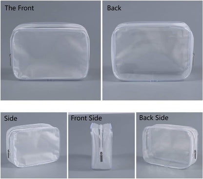6 Pack Clear Toiletry Carry Pouch with Zipper Portable Plastic Waterproof Cosmetic Bag TSA Approved for Vacation Travel Bathroom and Organizing (White, Large)