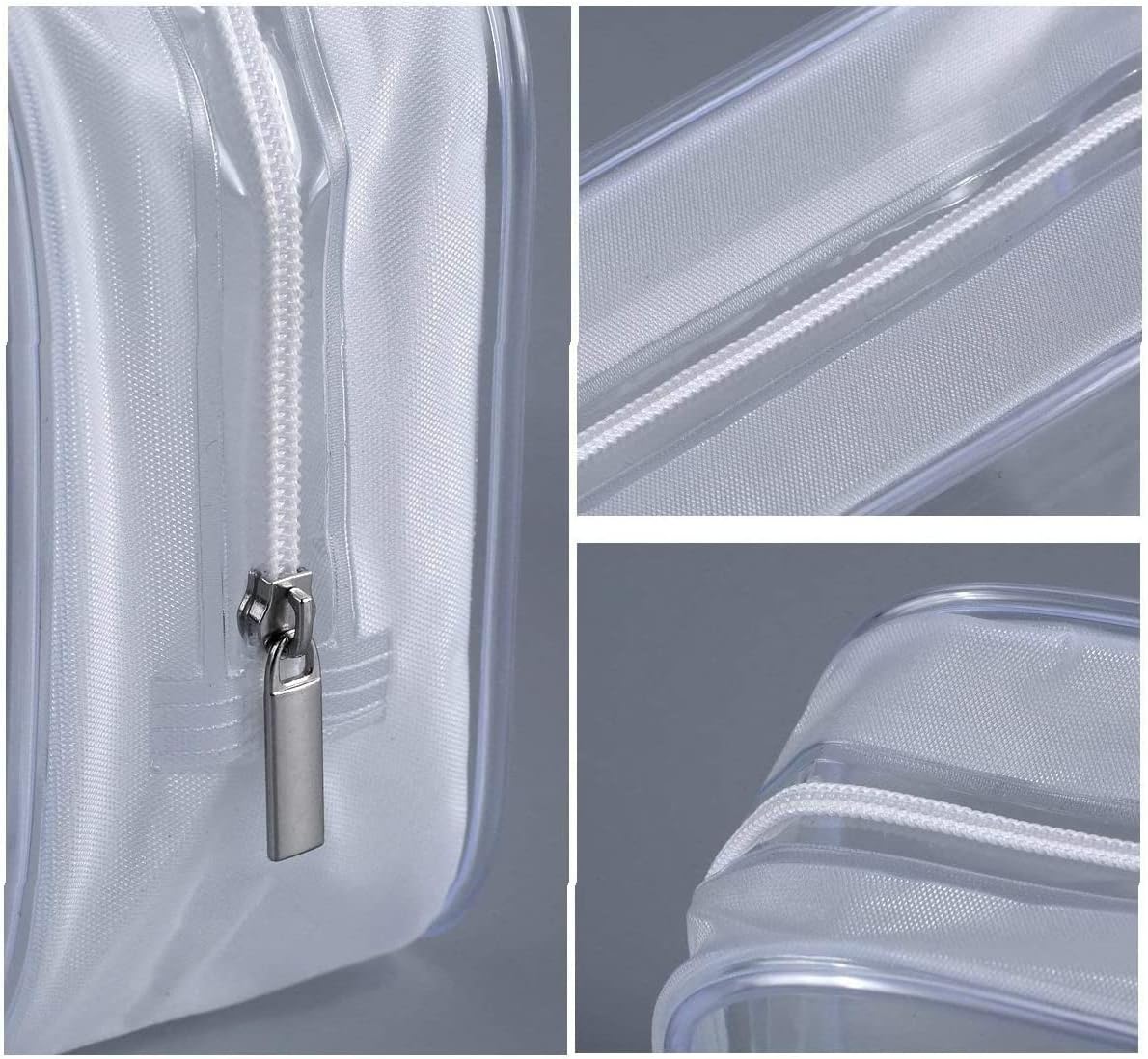 6 Pack Clear Toiletry Carry Pouch with Zipper Portable Plastic Waterproof Cosmetic Bag TSA Approved for Vacation Travel Bathroom and Organizing (White, Large)