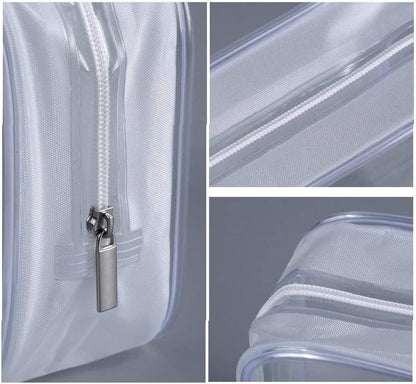 6 Pack Clear Toiletry Carry Pouch with Zipper Portable Plastic Waterproof Cosmetic Bag TSA Approved for Vacation Travel Bathroom and Organizing (White, Large)