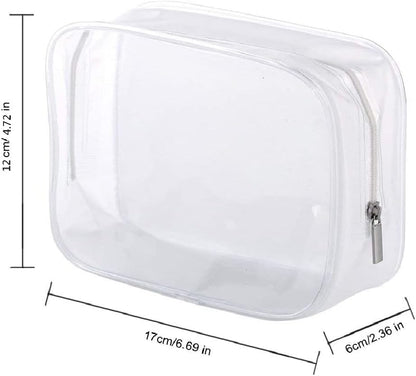 6 Pack Clear Toiletry Carry Pouch with Zipper Portable Plastic Waterproof Cosmetic Bag TSA Approved for Vacation Travel Bathroom and Organizing (White, Large)