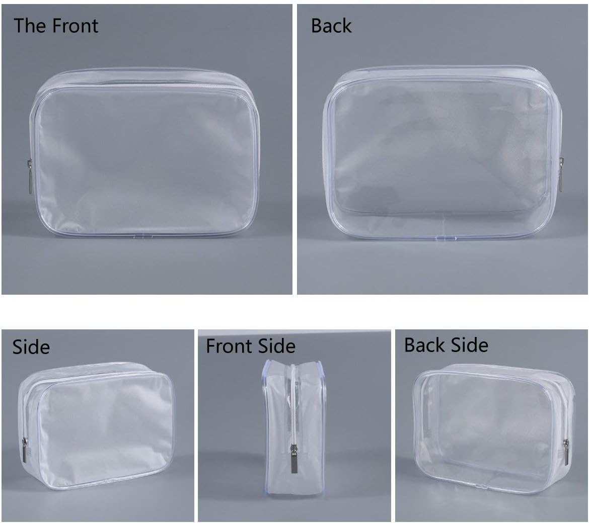 6 Pack Clear Toiletry Carry Pouch with Zipper Portable Plastic Waterproof Cosmetic Bag TSA Approved for Vacation Travel Bathroom and Organizing (White, Large)