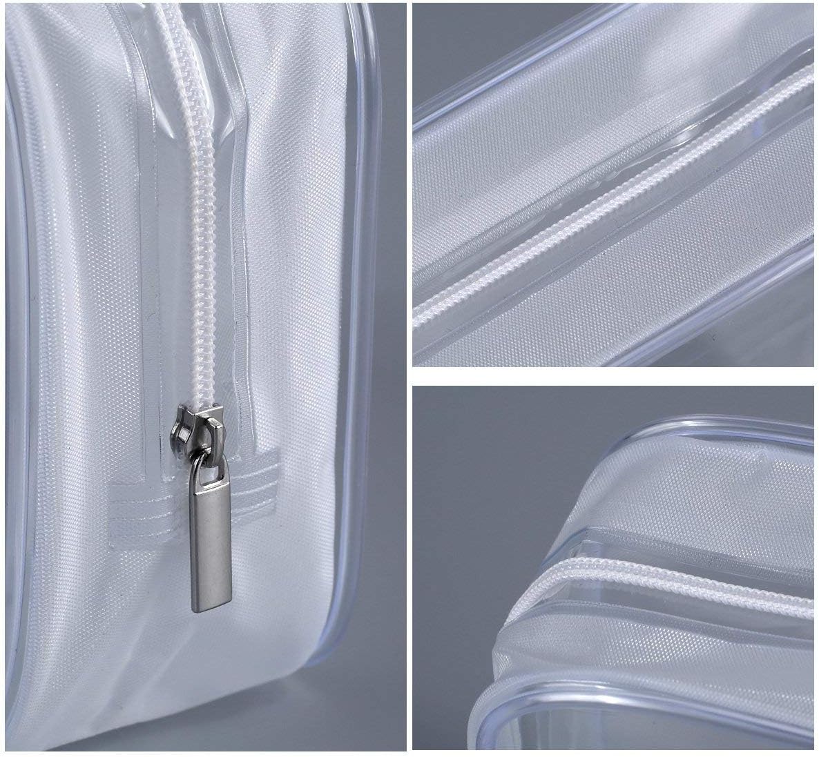 6 Pack Clear Toiletry Carry Pouch with Zipper Portable Plastic Waterproof Cosmetic Bag TSA Approved for Vacation Travel Bathroom and Organizing (White, Large)
