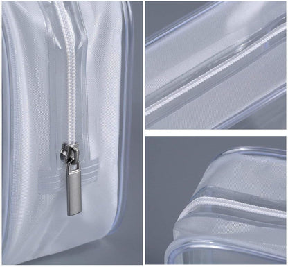 6 Pack Clear Toiletry Carry Pouch with Zipper Portable Plastic Waterproof Cosmetic Bag TSA Approved for Vacation Travel Bathroom and Organizing (White, Large)