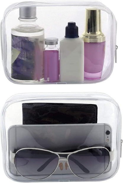 6 Pack Clear Toiletry Carry Pouch with Zipper Portable Plastic Waterproof Cosmetic Bag TSA Approved for Vacation Travel Bathroom and Organizing (White, Large)