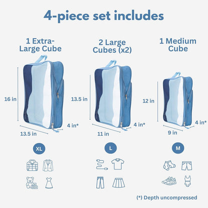 Compression Packing Cubes for Travel, Packing Cubes for Carry on Suitcases, Large Luggage Organizers 4-Pack, Travel Accessories Set for women, Tropical Teal