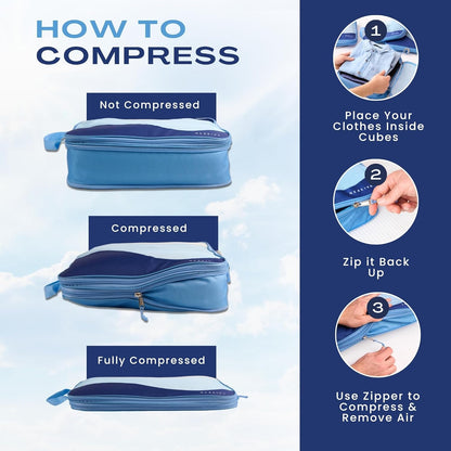 Compression Packing Cubes for Travel, Packing Cubes for Carry on Suitcases, Large Luggage Organizers 4-Pack, Travel Accessories Set for women, Tropical Teal