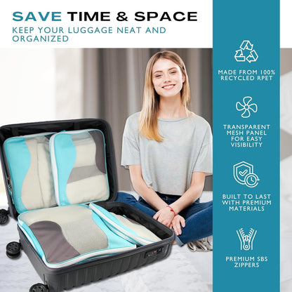 Compression Packing Cubes for Travel, Packing Cubes for Carry on Suitcases, Large Luggage Organizers 4-Pack, Travel Accessories Set for women, Tropical Teal