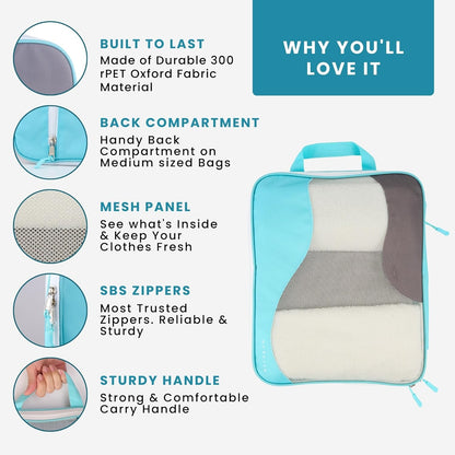 Compression Packing Cubes for Travel, Packing Cubes for Carry on Suitcases, Large Luggage Organizers 4-Pack, Travel Accessories Set for women, Tropical Teal