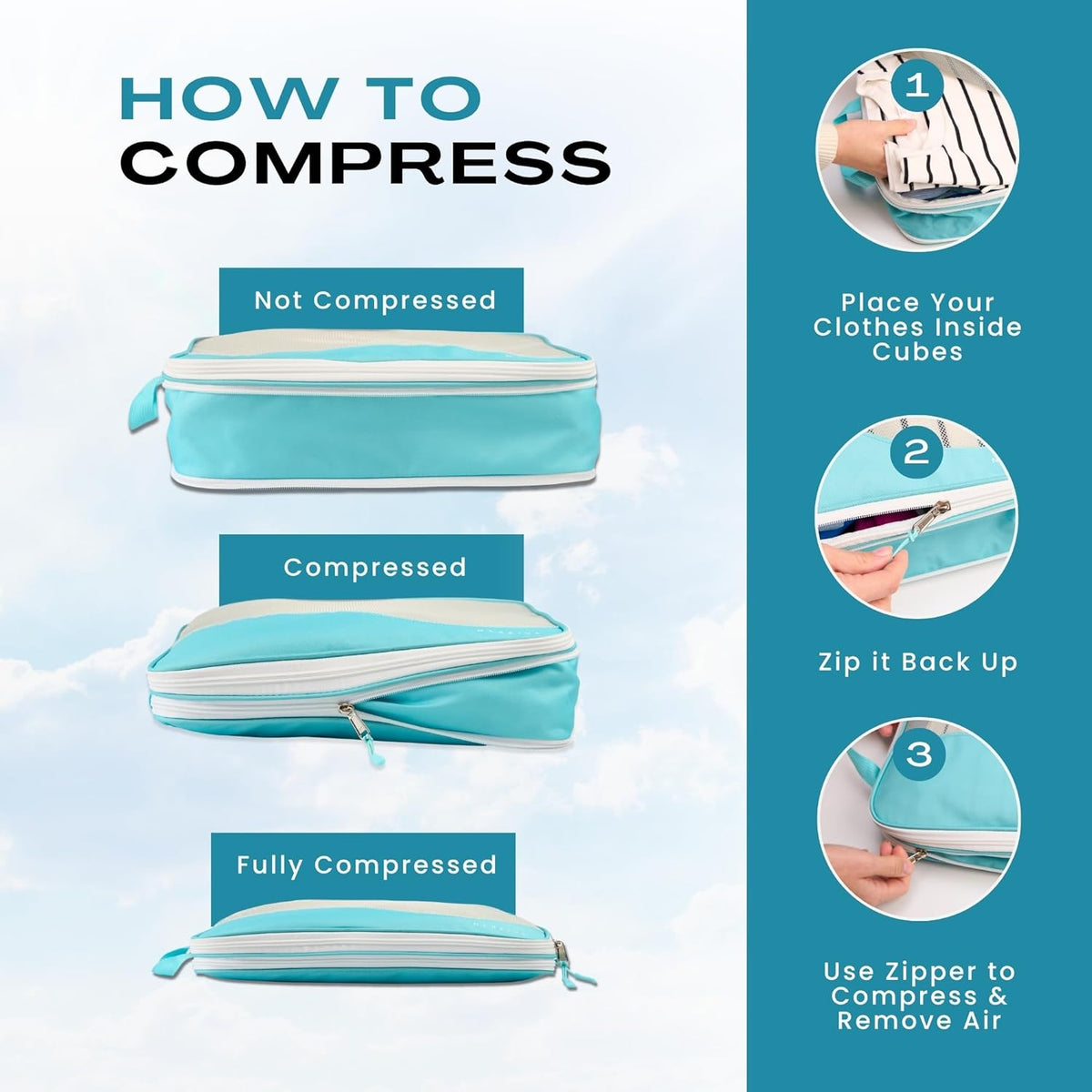 Compression Packing Cubes for Travel, Packing Cubes for Carry on Suitcases, Large Luggage Organizers 4-Pack, Travel Accessories Set for women, Tropical Teal
