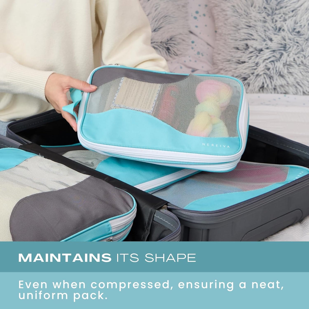 Compression Packing Cubes for Travel, Packing Cubes for Carry on Suitcases, Large Luggage Organizers 4-Pack, Travel Accessories Set for women, Tropical Teal