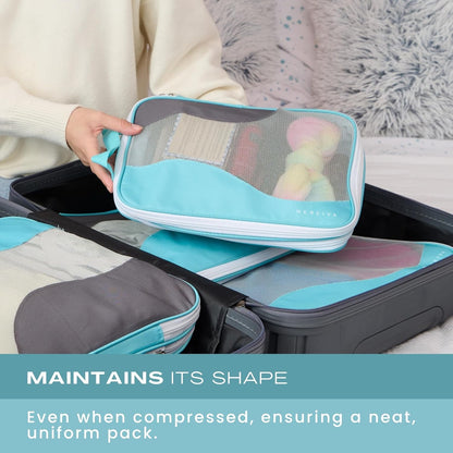 Compression Packing Cubes for Travel, Packing Cubes for Carry on Suitcases, Large Luggage Organizers 4-Pack, Travel Accessories Set for women, Tropical Teal