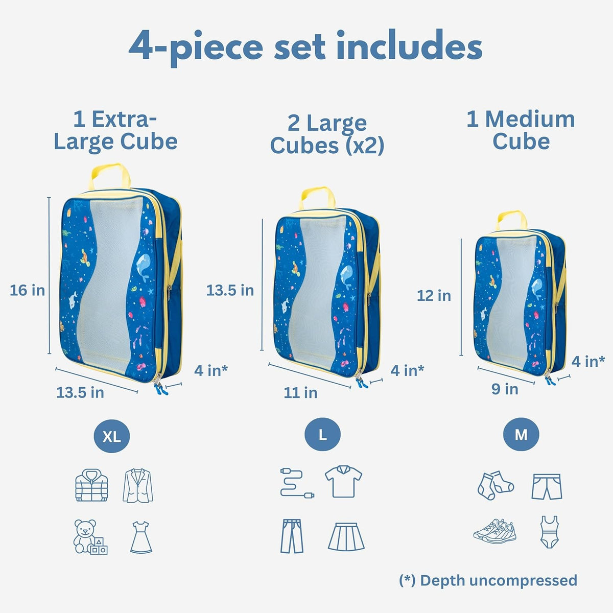 Compression Packing Cubes for Travel, Packing Cubes for Carry on Suitcases, Large Luggage Organizers 4-Pack, Travel Accessories Set for women, Tropical Teal