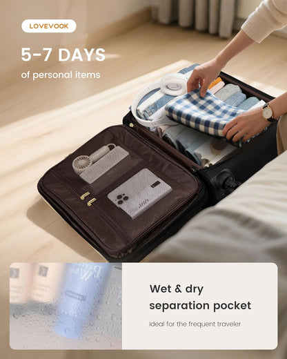 Carry on Suitcase 22x14x9 Airline Approved,20 inch Lightweight Waterproof Suitcases with 360° silent swivel wheels, TSA Lock and Compartment, Large Capacity travel Suitcase Apricot-Coffee