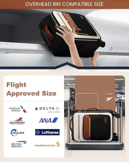 Carry on Suitcase 22x14x9 Airline Approved,20 inch Lightweight Waterproof Suitcases with 360° silent swivel wheels, TSA Lock and Compartment, Large Capacity travel Suitcase Apricot-Coffee