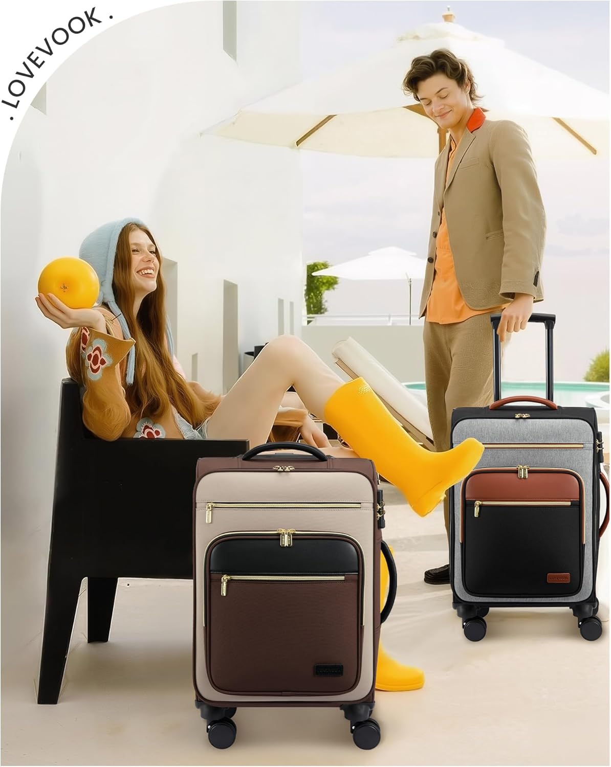 Carry on Suitcase 22x14x9 Airline Approved,20 inch Lightweight Waterproof Suitcases with 360° silent swivel wheels, TSA Lock and Compartment, Large Capacity travel Suitcase Apricot-Coffee