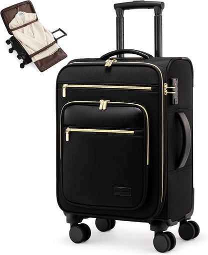 Carry on Suitcase 22x14x9 Airline Approved,20 inch Lightweight Waterproof Suitcases with 360° silent swivel wheels, TSA Lock and Compartment, Large Capacity travel Suitcase Apricot-Coffee