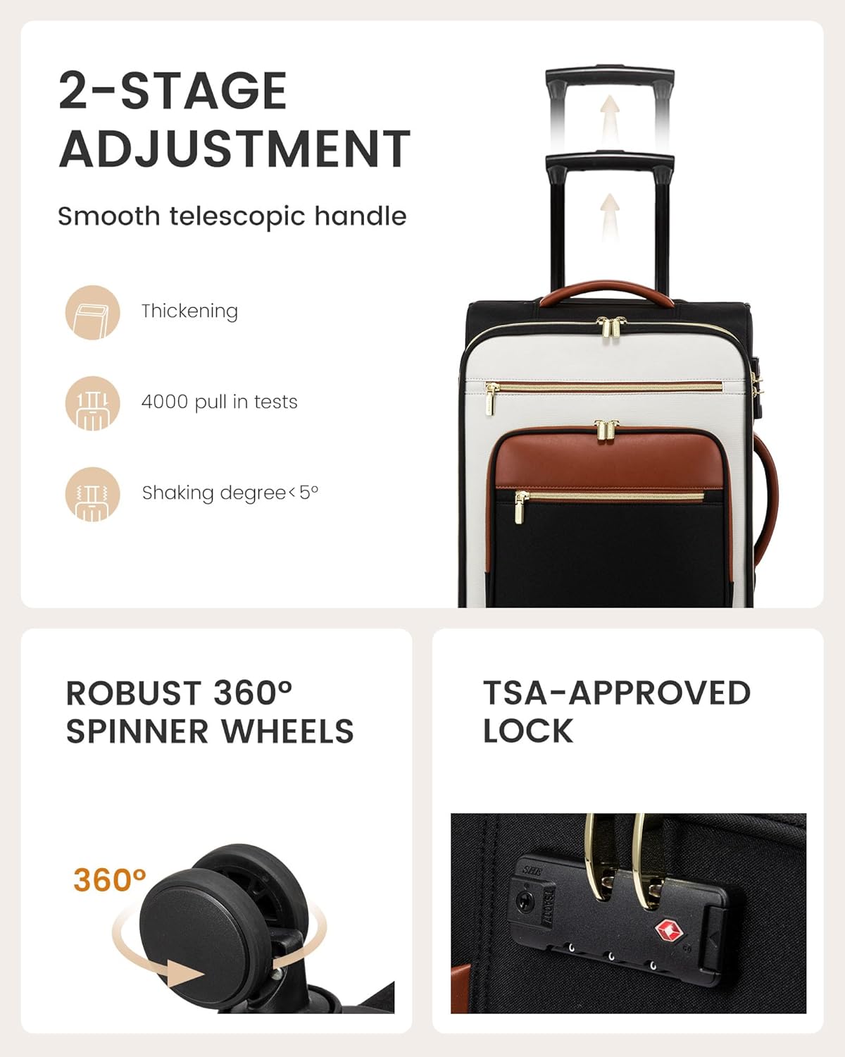 Carry on Suitcase 22x14x9 Airline Approved,20 inch Lightweight Waterproof Suitcases with 360° silent swivel wheels, TSA Lock and Compartment, Large Capacity travel Suitcase Apricot-Coffee