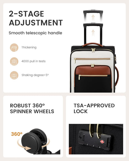 Carry on Suitcase 22x14x9 Airline Approved,20 inch Lightweight Waterproof Suitcases with 360° silent swivel wheels, TSA Lock and Compartment, Large Capacity travel Suitcase Apricot-Coffee