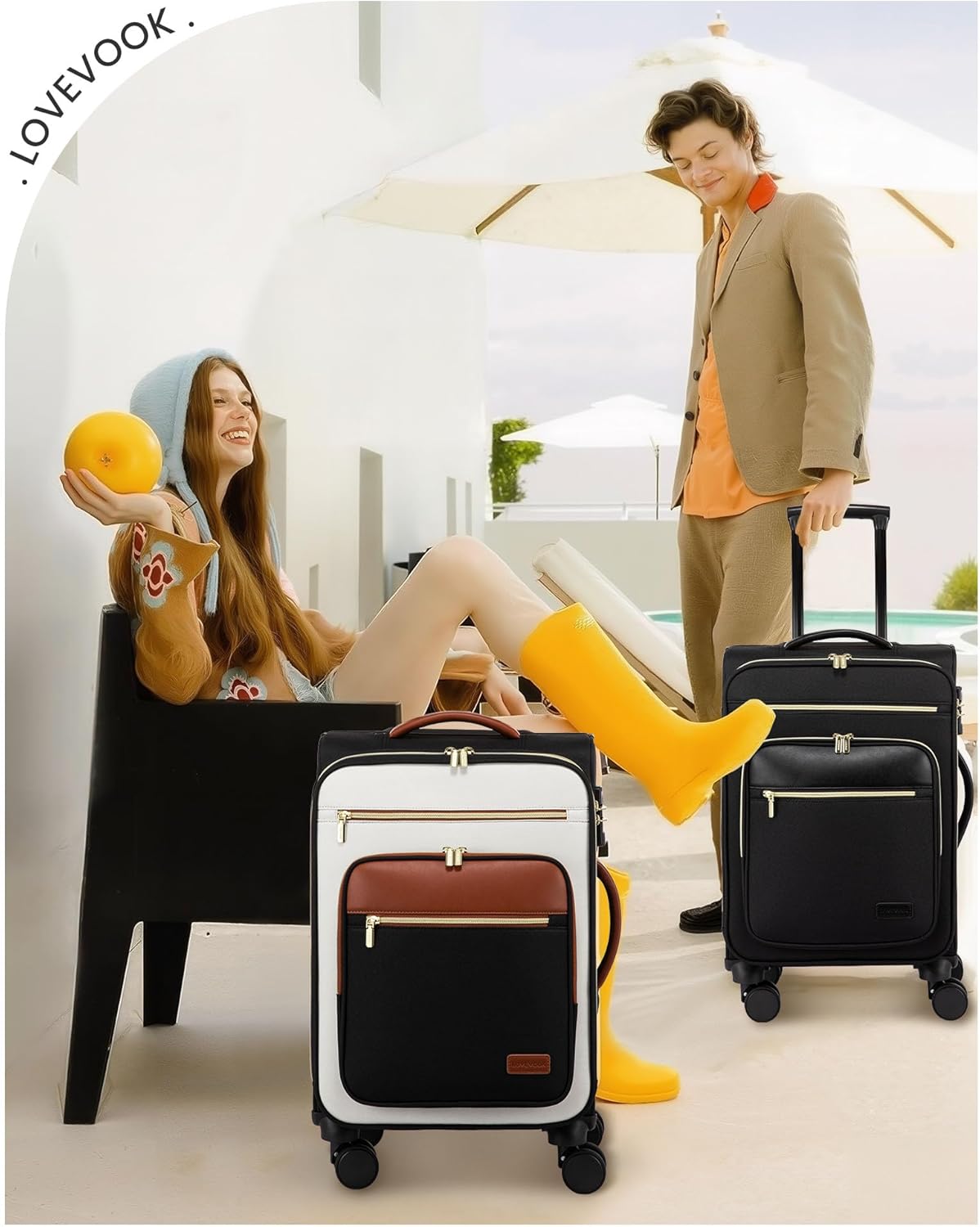Carry on Suitcase 22x14x9 Airline Approved,20 inch Lightweight Waterproof Suitcases with 360° silent swivel wheels, TSA Lock and Compartment, Large Capacity travel Suitcase Apricot-Coffee