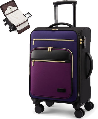 Carry on Suitcase 22x14x9 Airline Approved,20 inch Lightweight Waterproof Suitcases with 360° silent swivel wheels, TSA Lock and Compartment, Large Capacity travel Suitcase Apricot-Coffee