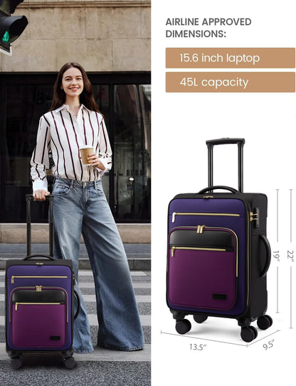 Carry on Suitcase 22x14x9 Airline Approved,20 inch Lightweight Waterproof Suitcases with 360° silent swivel wheels, TSA Lock and Compartment, Large Capacity travel Suitcase Apricot-Coffee