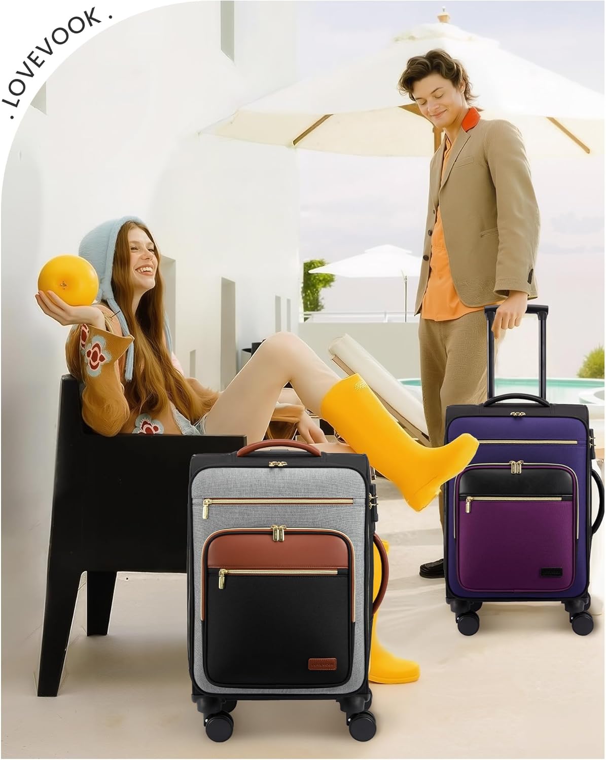 Carry on Suitcase 22x14x9 Airline Approved,20 inch Lightweight Waterproof Suitcases with 360° silent swivel wheels, TSA Lock and Compartment, Large Capacity travel Suitcase Apricot-Coffee