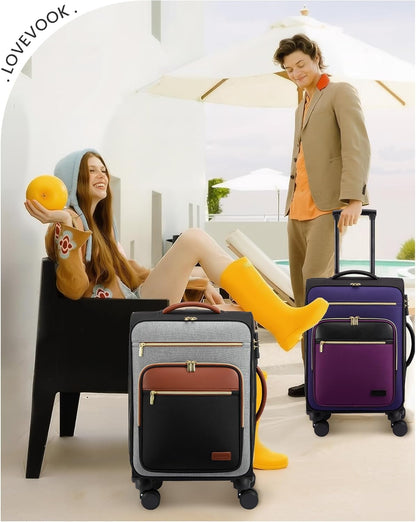 Carry on Suitcase 22x14x9 Airline Approved,20 inch Lightweight Waterproof Suitcases with 360° silent swivel wheels, TSA Lock and Compartment, Large Capacity travel Suitcase Apricot-Coffee