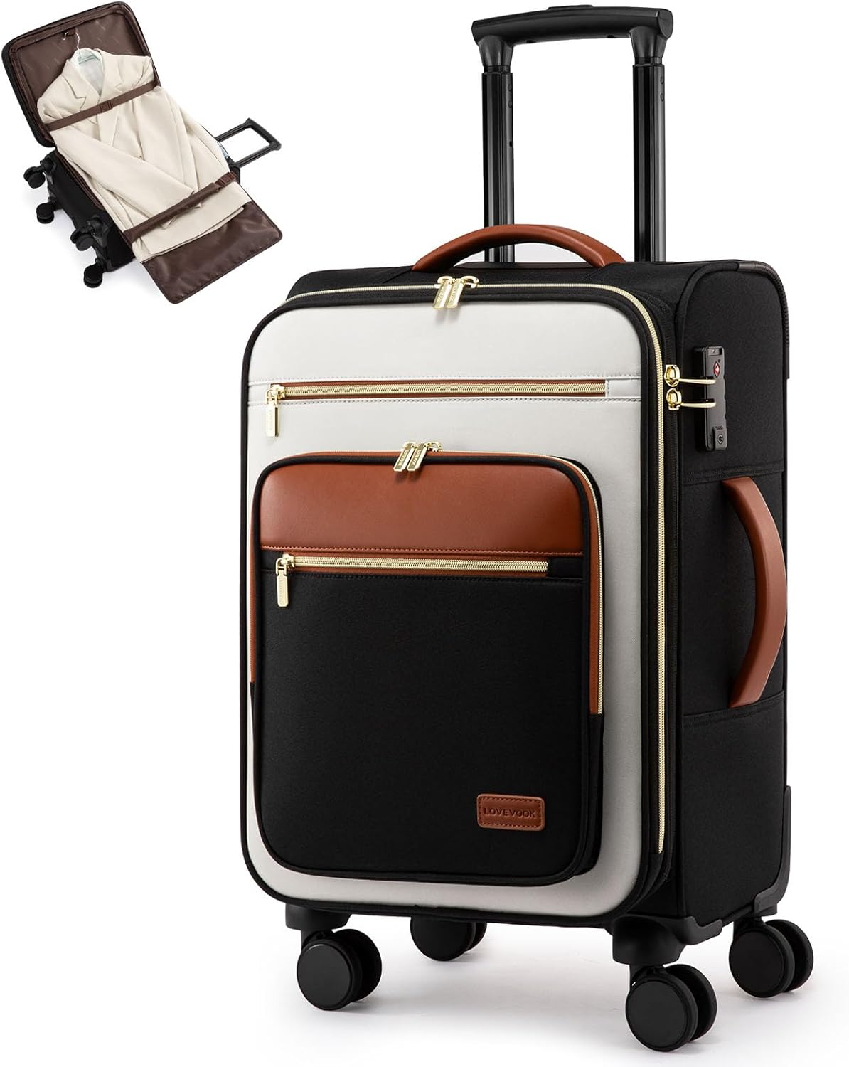 Carry on Suitcase 22x14x9 Airline Approved,20 inch Lightweight Waterproof Suitcases with 360° silent swivel wheels, TSA Lock and Compartment, Large Capacity travel Suitcase Apricot-Coffee