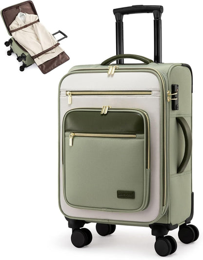 Carry on Suitcase 22x14x9 Airline Approved,20 inch Lightweight Waterproof Suitcases with 360° silent swivel wheels, TSA Lock and Compartment, Large Capacity travel Suitcase Apricot-Coffee
