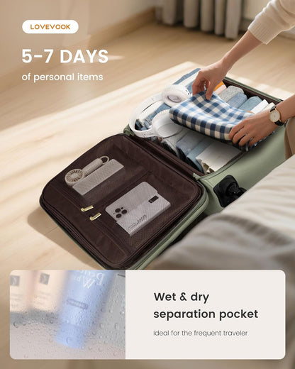 Carry on Suitcase 22x14x9 Airline Approved,20 inch Lightweight Waterproof Suitcases with 360° silent swivel wheels, TSA Lock and Compartment, Large Capacity travel Suitcase Apricot-Coffee