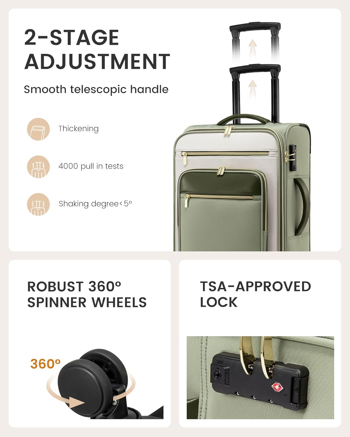 Carry on Suitcase 22x14x9 Airline Approved,20 inch Lightweight Waterproof Suitcases with 360° silent swivel wheels, TSA Lock and Compartment, Large Capacity travel Suitcase Apricot-Coffee
