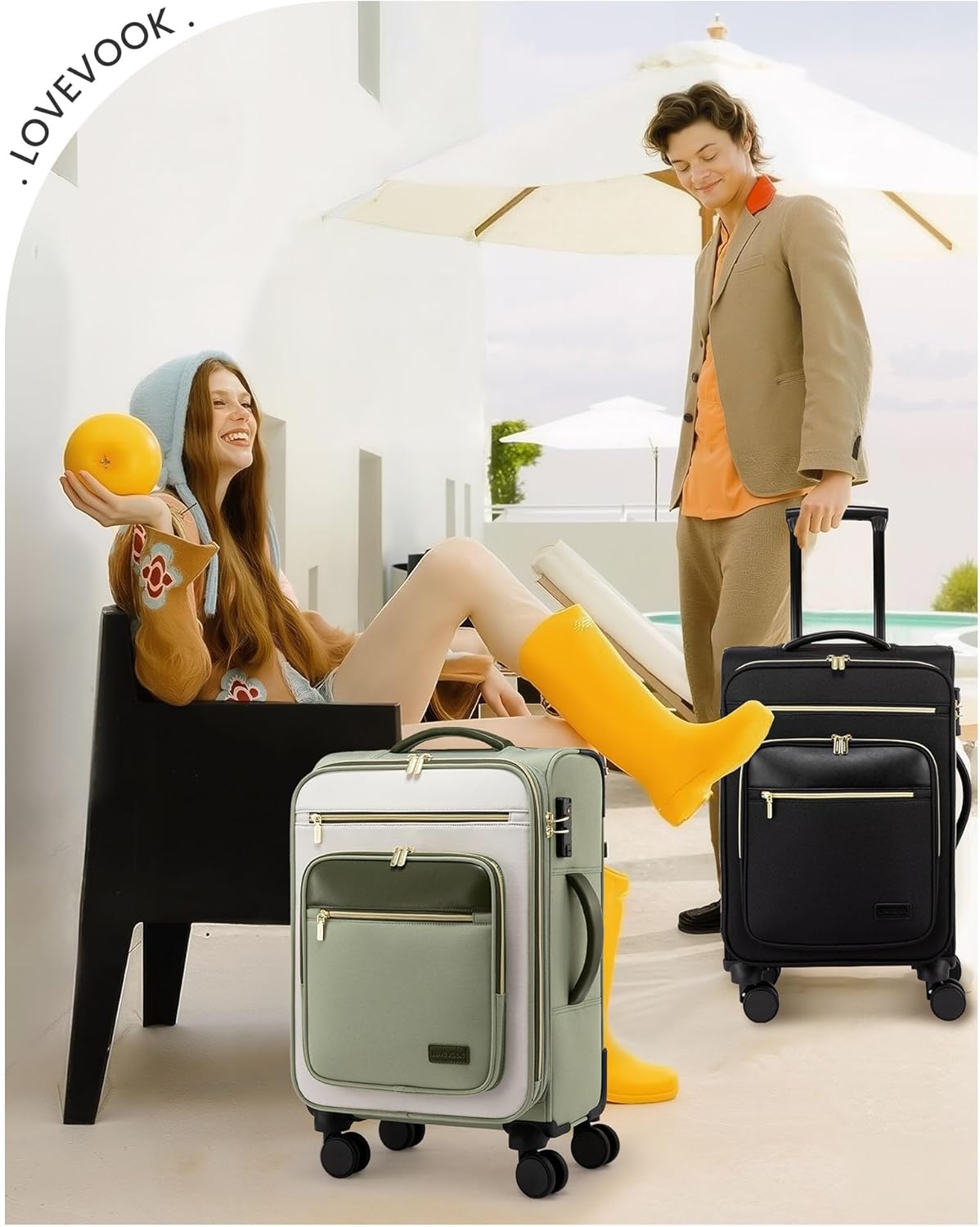 Carry on Suitcase 22x14x9 Airline Approved,20 inch Lightweight Waterproof Suitcases with 360° silent swivel wheels, TSA Lock and Compartment, Large Capacity travel Suitcase Apricot-Coffee
