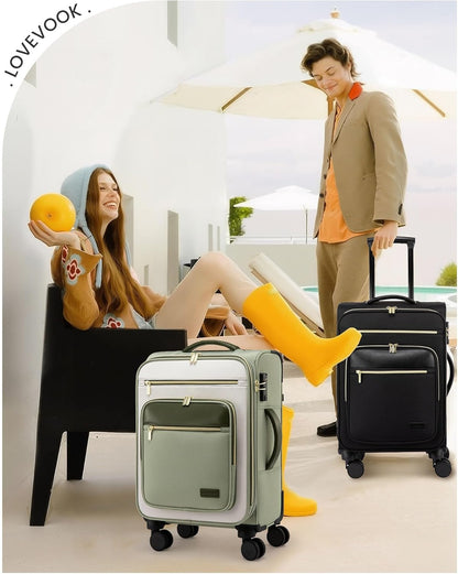 Carry on Suitcase 22x14x9 Airline Approved,20 inch Lightweight Waterproof Suitcases with 360° silent swivel wheels, TSA Lock and Compartment, Large Capacity travel Suitcase Apricot-Coffee