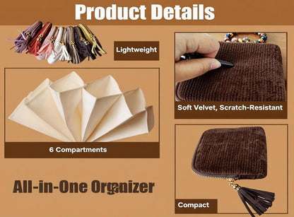 Travel Jewelry Case Soft Velvet Organizer Pouch 6 Layer Zipper Portable Jewelry Bag for Bracelet Rings Earrings Necklace Bangle Tangle-Free Storage Mini Travel Case Women Gifts-Red