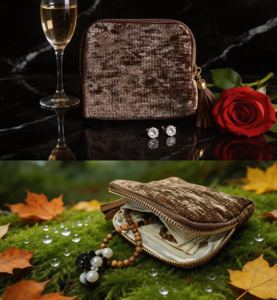 Travel Jewelry Case Soft Velvet Organizer Pouch 6 Layer Zipper Portable Jewelry Bag for Bracelet Rings Earrings Necklace Bangle Tangle-Free Storage Mini Travel Case Women Gifts-Red