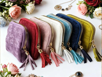 Travel Jewelry Case Soft Velvet Organizer Pouch 6 Layer Zipper Portable Jewelry Bag for Bracelet Rings Earrings Necklace Bangle Tangle-Free Storage Mini Travel Case Women Gifts-Red